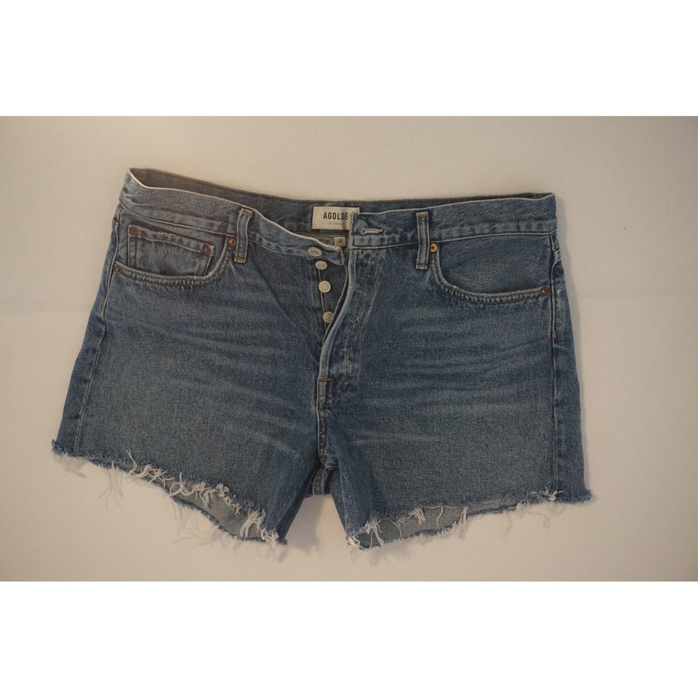 AGOLDE Distressed Blue Jean short with button fly denim, size 32